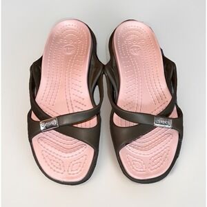 Crocs Cyprus Slip-On‎ Slide Sandals Comfort Chocolate Brown Cotton Candy Pink W9